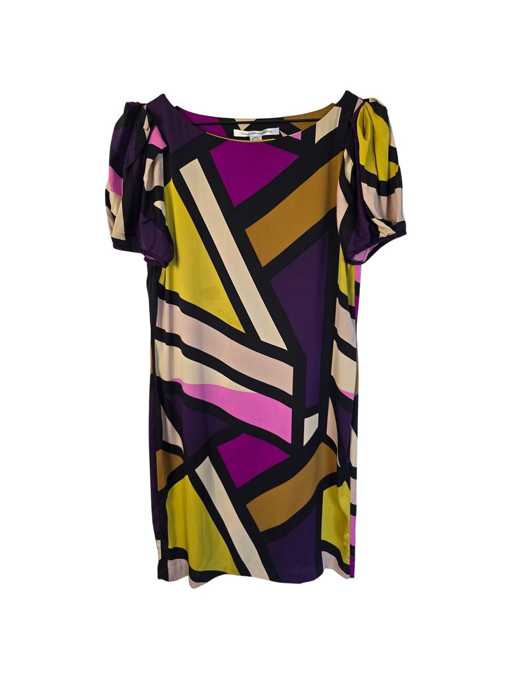 Diane von Furstenberg Silk Blend Colorblock Sheath Dress Geometric Print Size 8